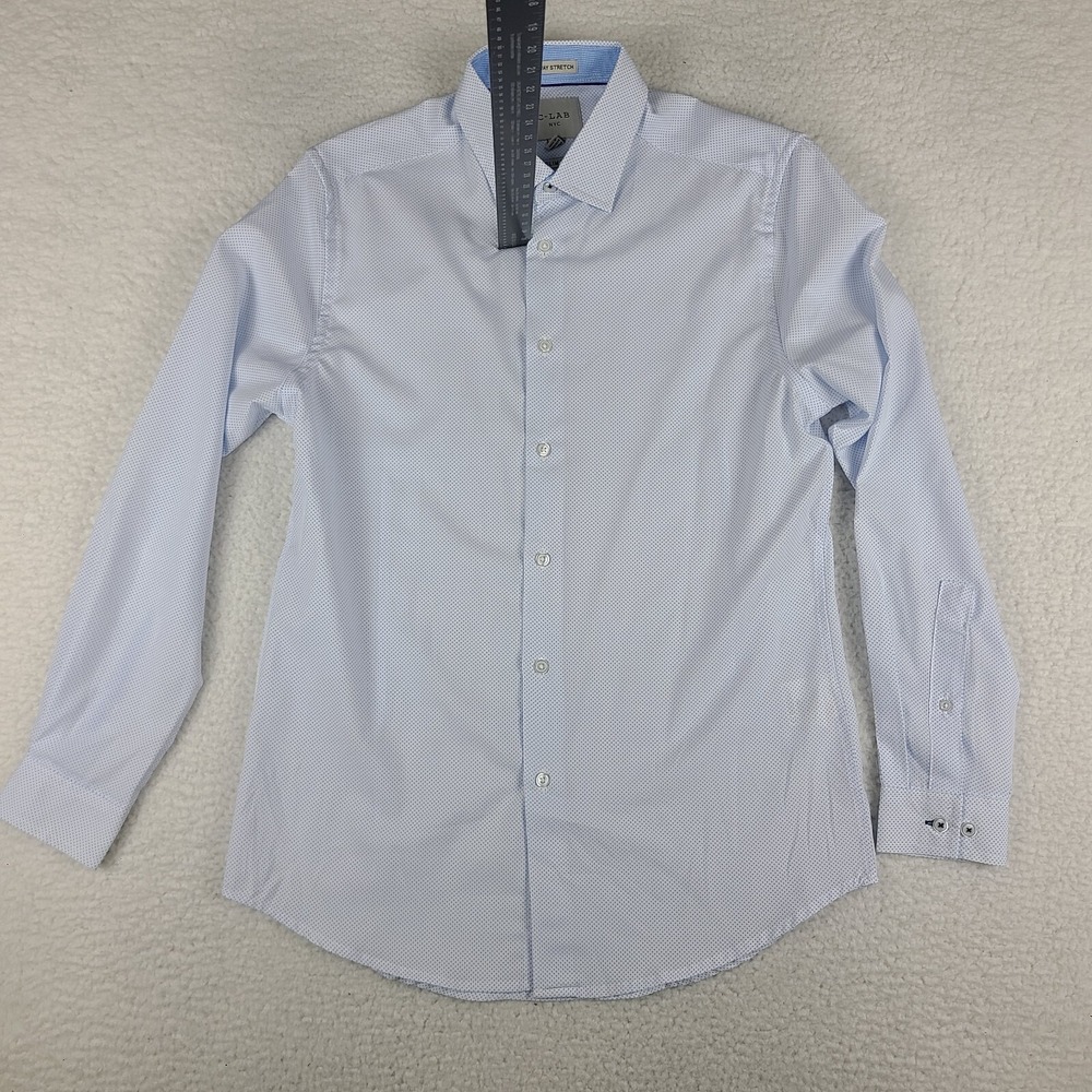 C Lab NYC Performance Shirt Mens‎ Medium Blue White 4 way Stretch Button Up EC
